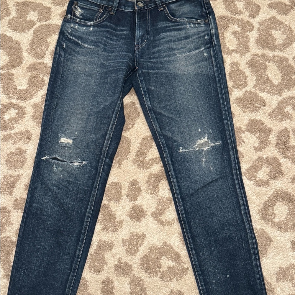 Moussy Vintage Howa Made in Japan Fray Hem Button Waist Dark Blue Size 27 Denim